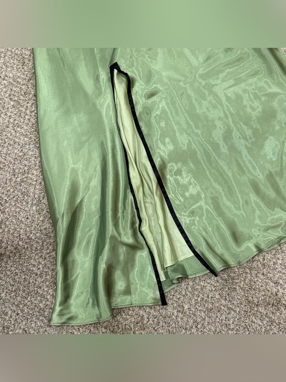 Vintage Jessica McClintock for Gunne Sax green strapless satin black lace dress - Picture 3 of 11